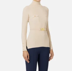 Maglia dolcevita in lyocell e seta a costine con ricamo logo