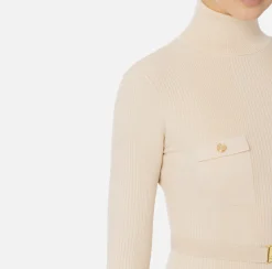 Maglia dolcevita in lyocell e seta a costine con ricamo logo