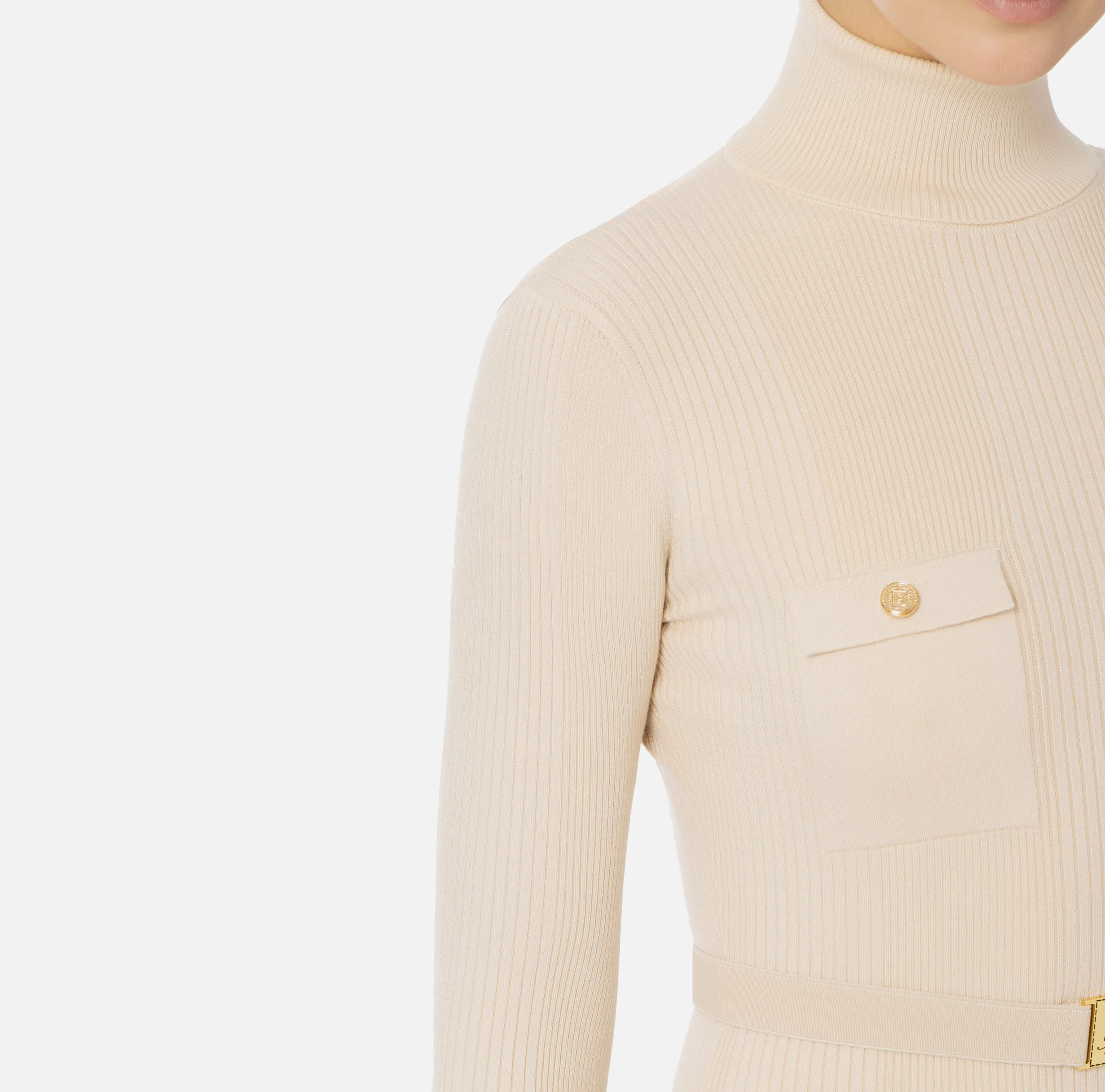 Maglia dolcevita in lyocell e seta a costine con ricamo logo