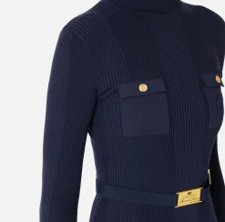 Maglia dolcevita in lyocell e seta a costine con ricamo logo