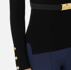Maglia dolcevita in lyocell e seta a costine con ricamo logo