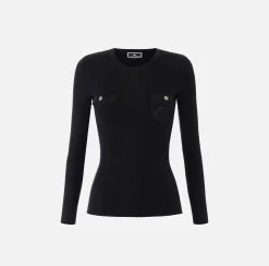 Maglia girocollo in lyocell e seta a costine con ricamo logo