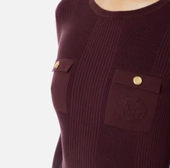 Maglia girocollo in lyocell e seta a costine con ricamo logo