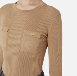 Maglia girocollo in lyocell e seta a costine con ricamo logo