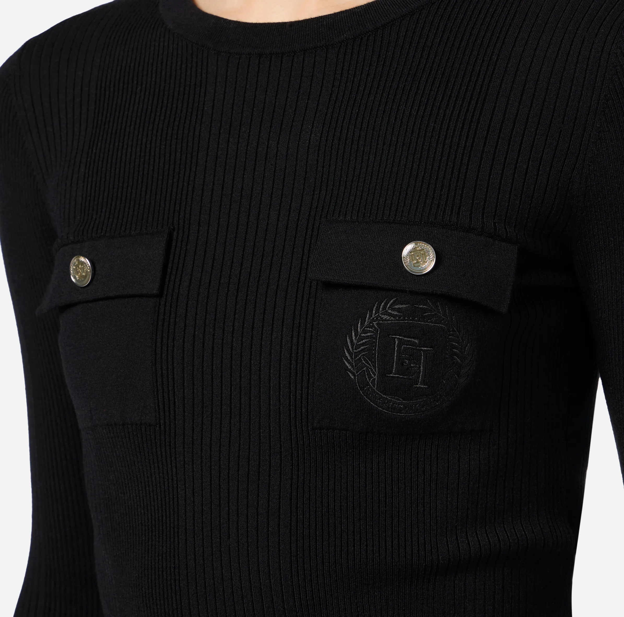 Maglia girocollo in lyocell e seta a costine con ricamo logo