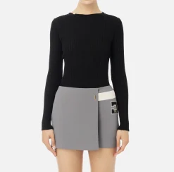 Maglia girocollo in viscosa e lurex a costine