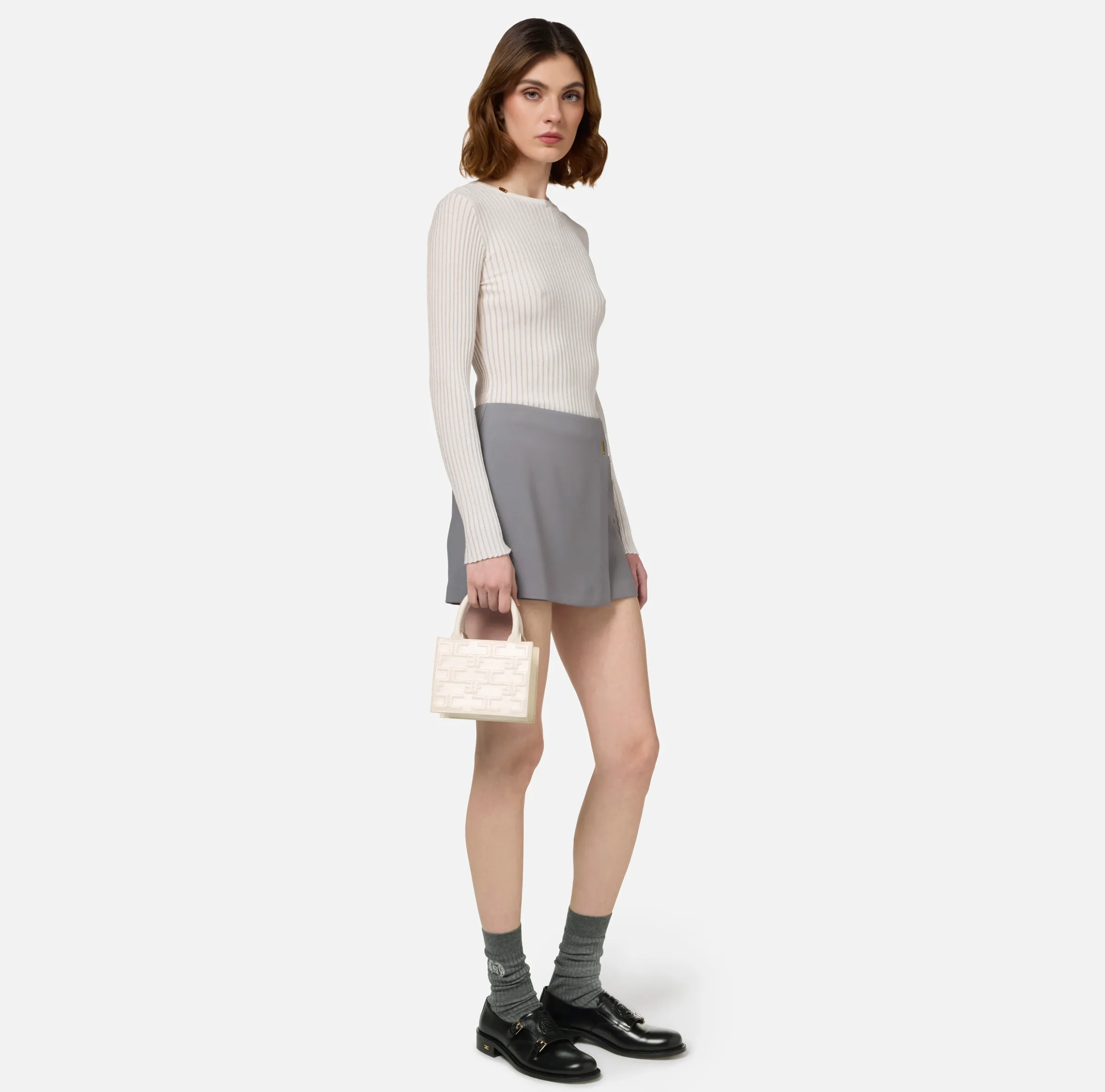 Maglia girocollo in viscosa e lurex a costine