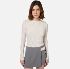 Maglia girocollo in viscosa e lurex a costine