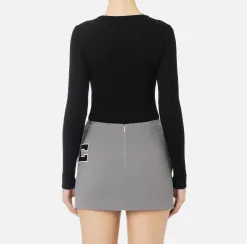 Maglia girocollo in viscosa e lurex a costine