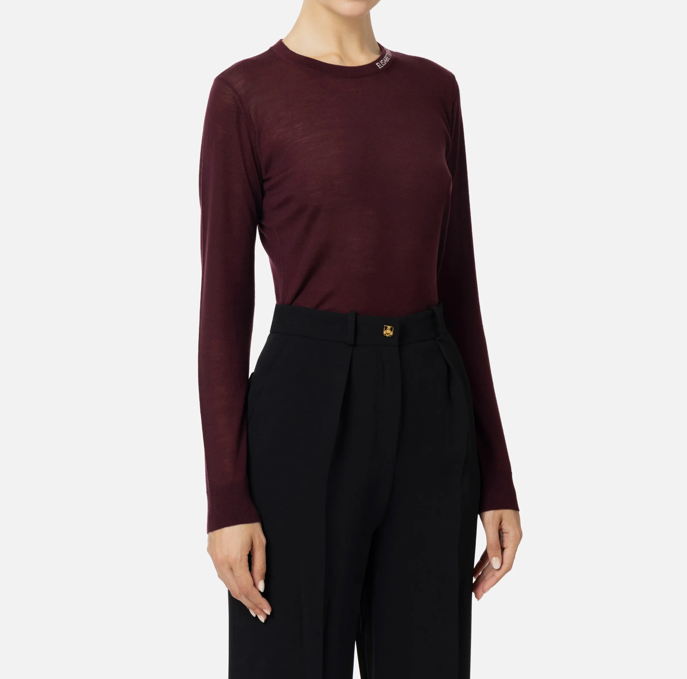 Maglia in lana merino con logo jacquard in contrasto