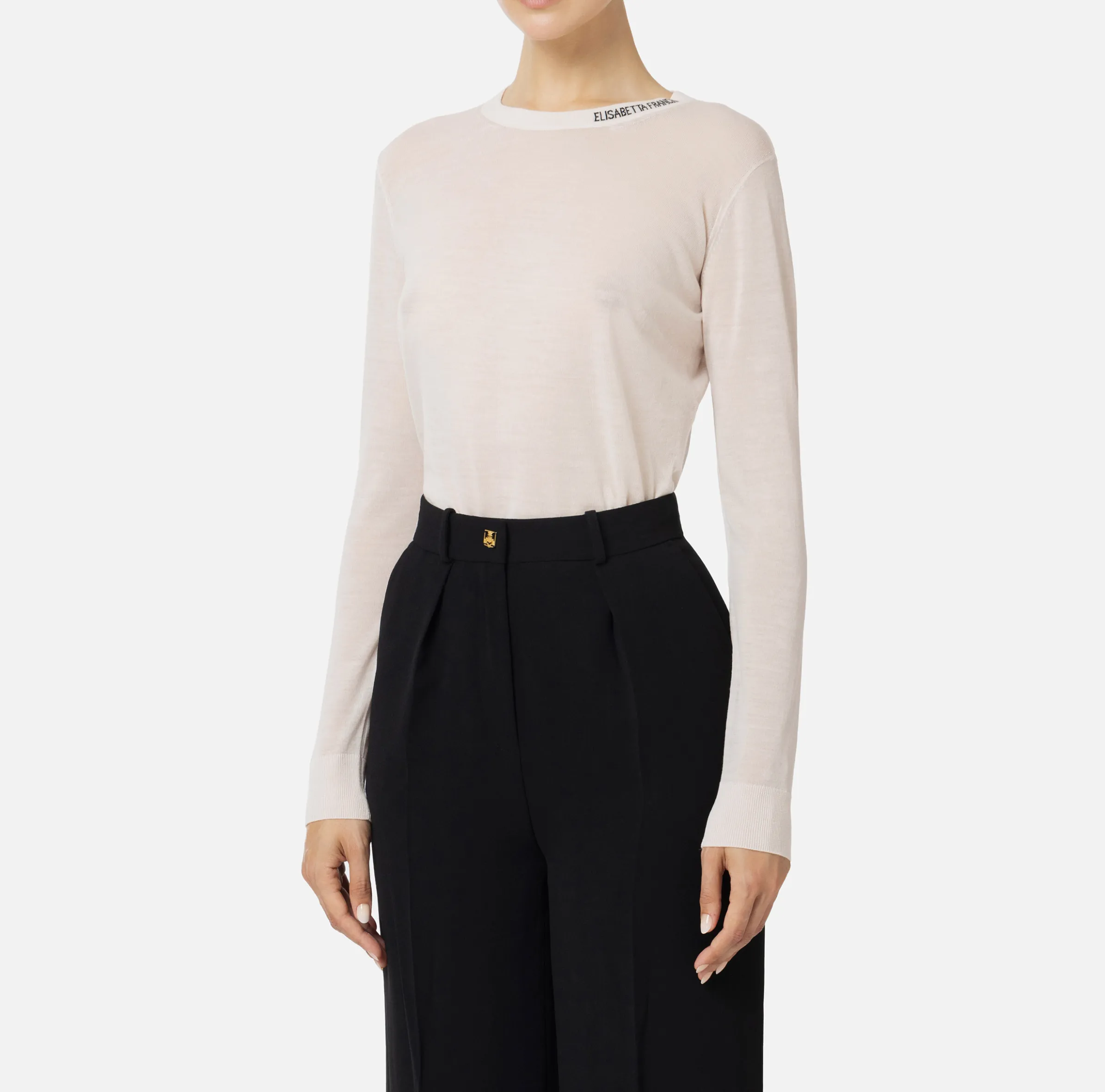 Maglia in lana merino con logo jacquard in contrasto