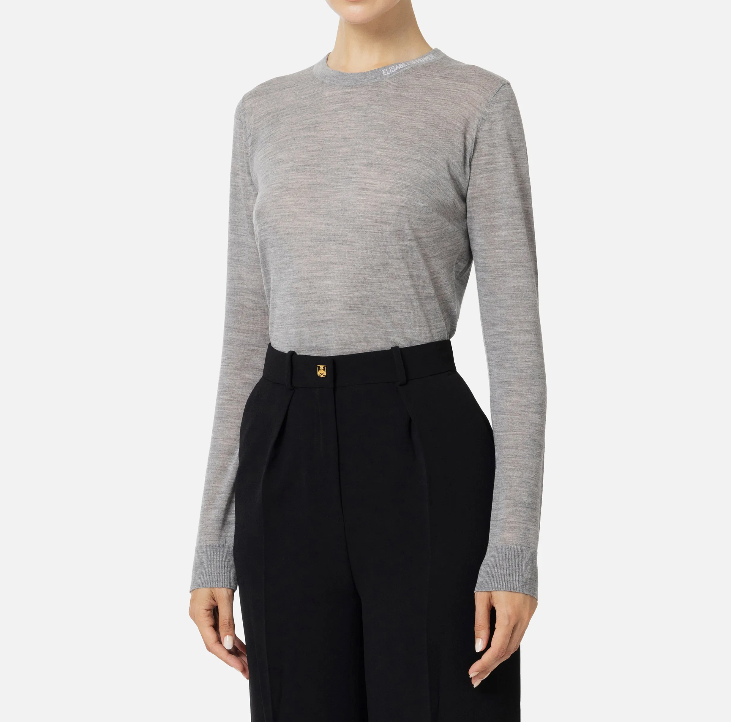 Maglia in lana merino con logo jacquard in contrasto