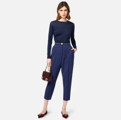 Maglia in lana merino con logo jacquard in contrasto