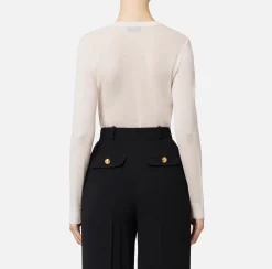 Maglia in lana merino con logo jacquard in contrasto