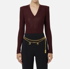 Maglia in viscosa lucida a costine