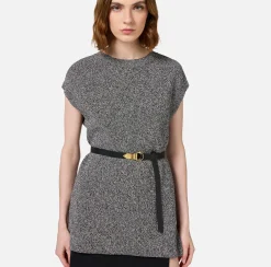 Maglia in viscosa mélange con cintura