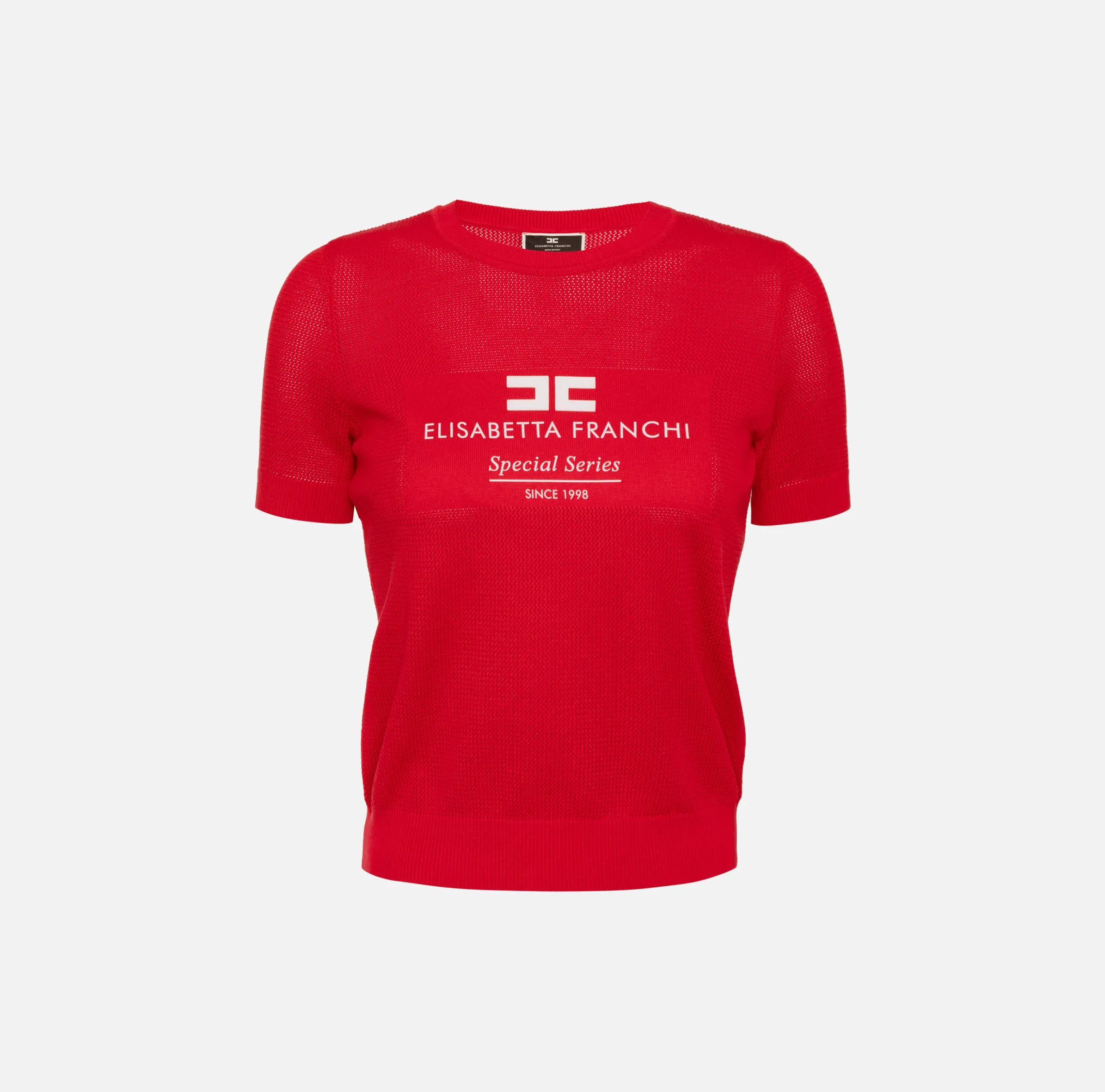 Maglia in viscosa punto rete con intarsio