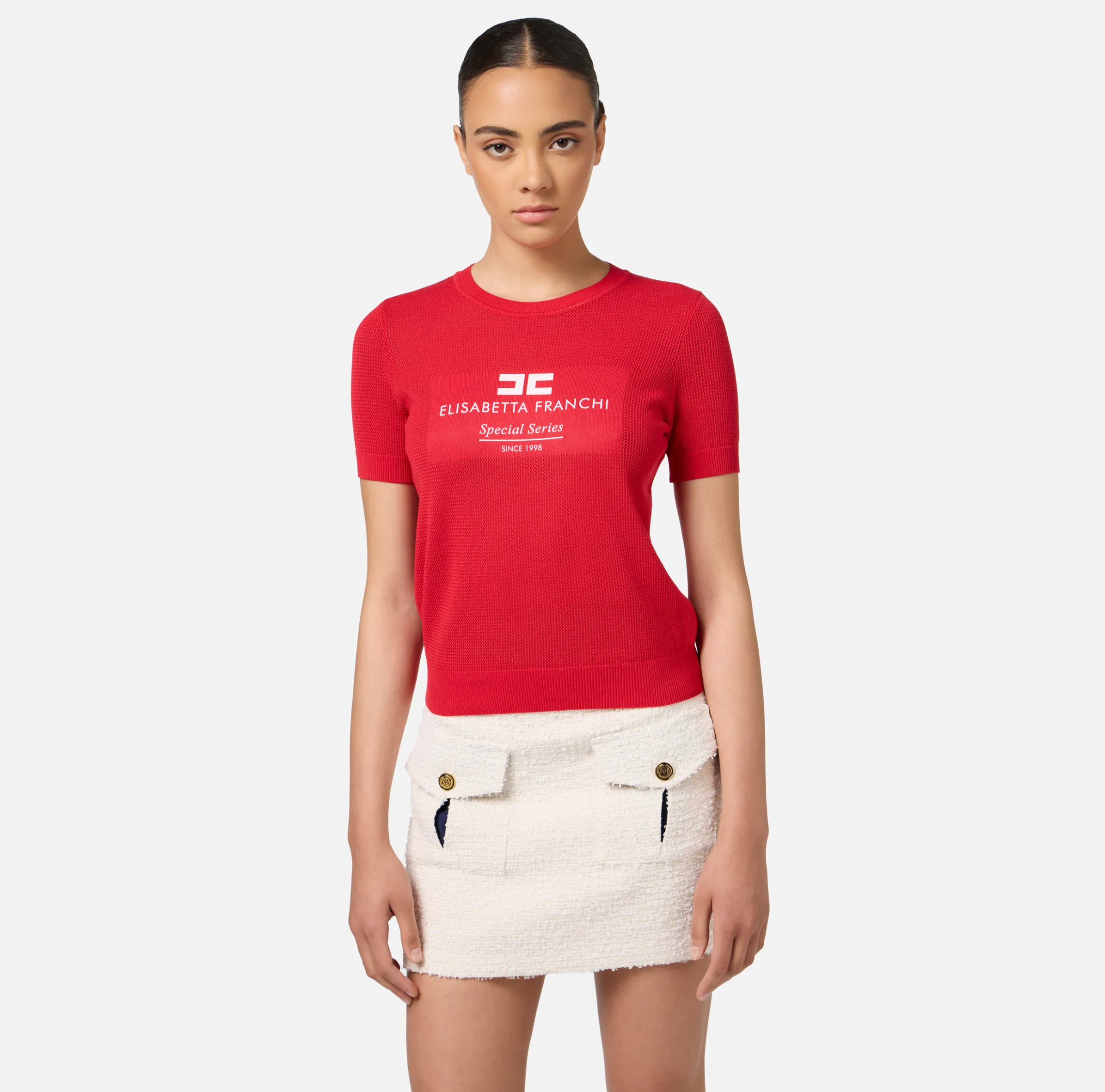 Maglia in viscosa punto rete con intarsio