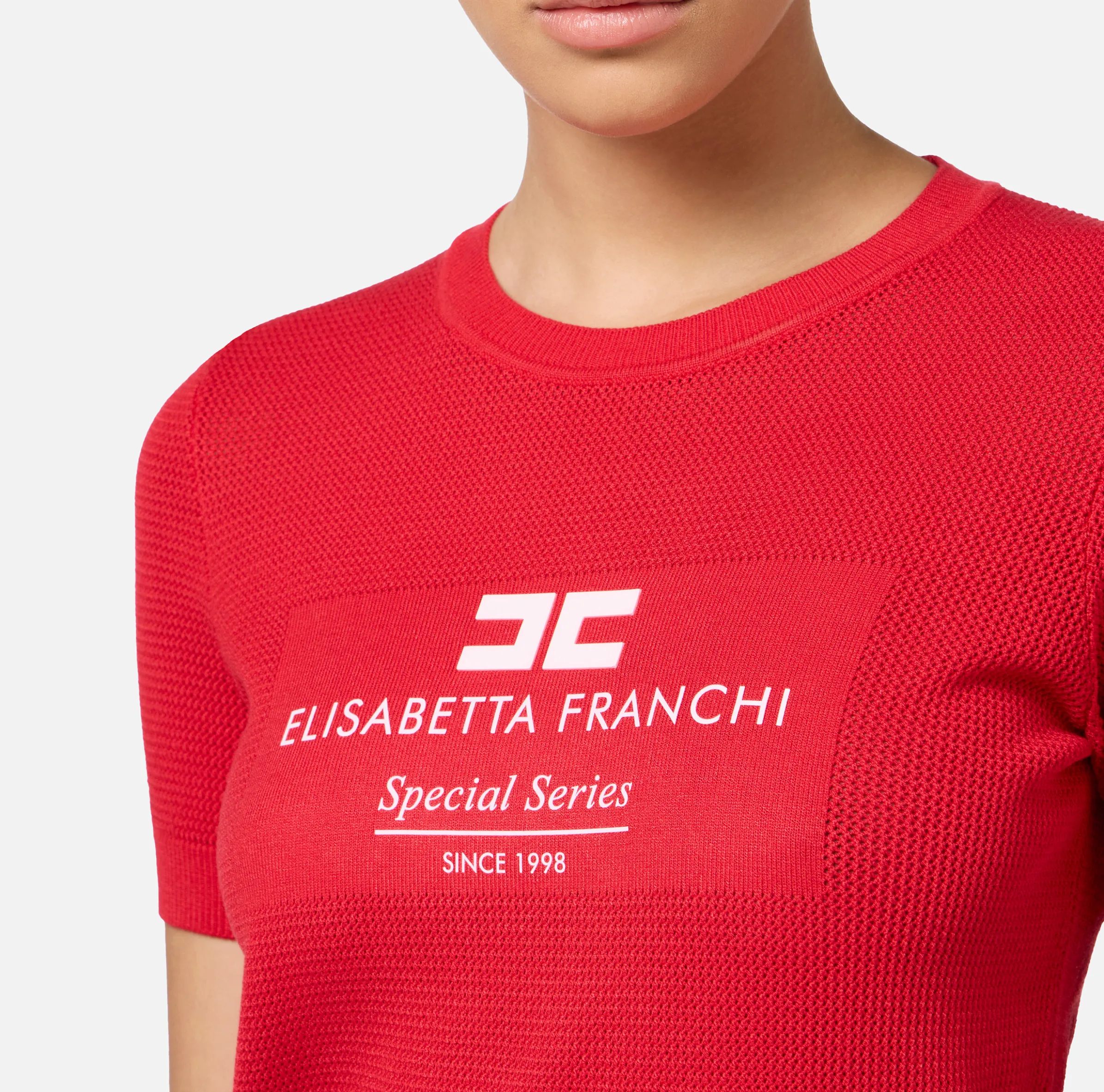 Maglia in viscosa punto rete con intarsio