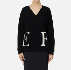 Maglia incrociata in lana con logo