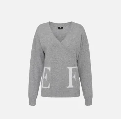 Maglia incrociata in lana con logo