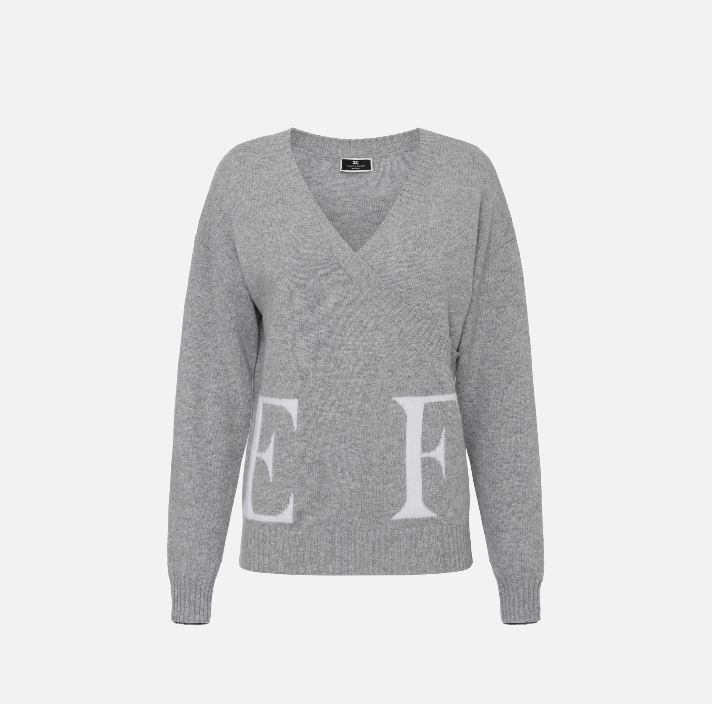Maglia incrociata in lana con logo