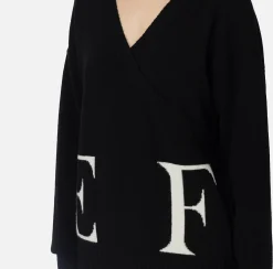 Maglia incrociata in lana con logo