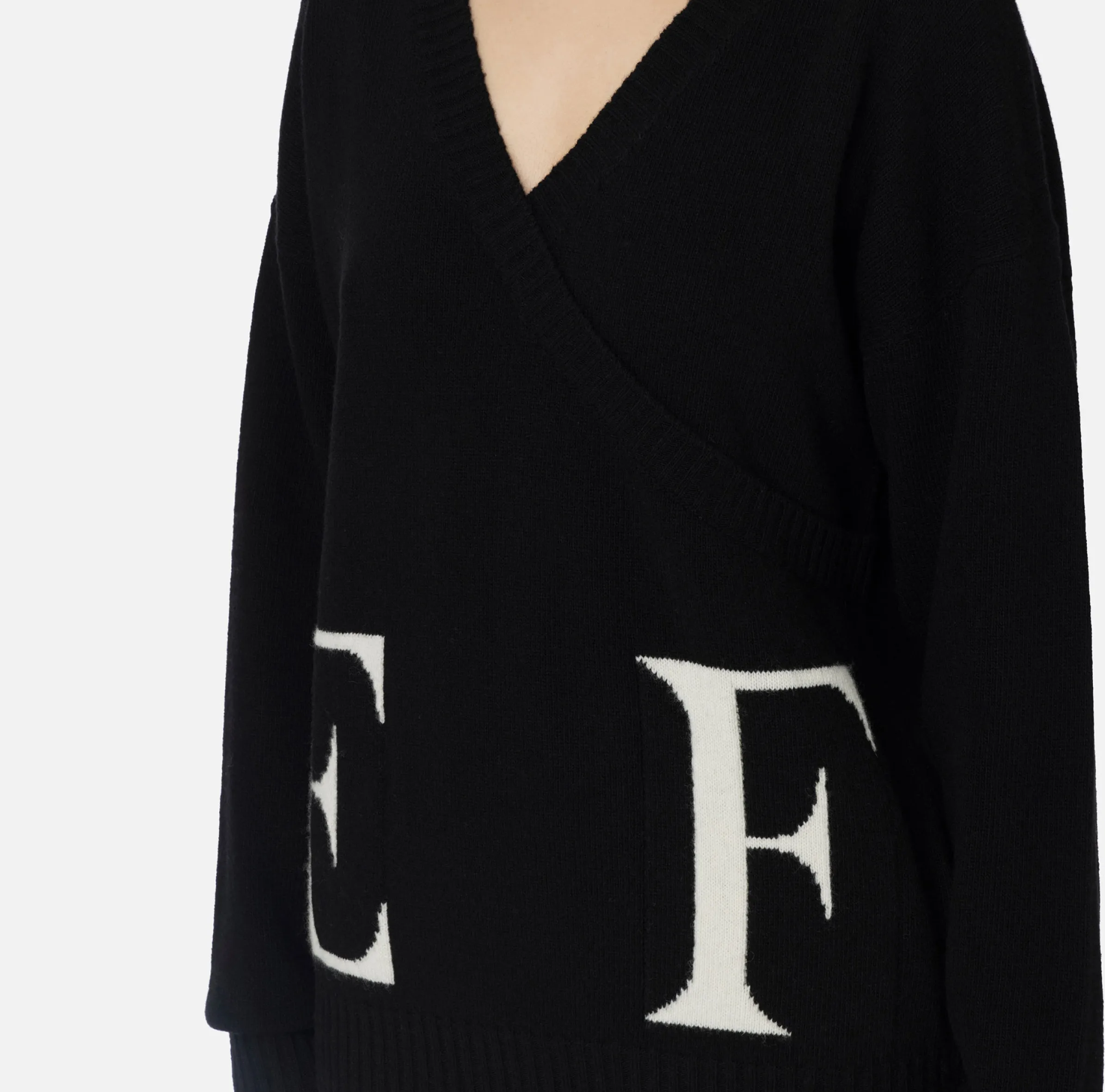 Maglia incrociata in lana con logo