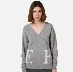 Maglia incrociata in lana con logo