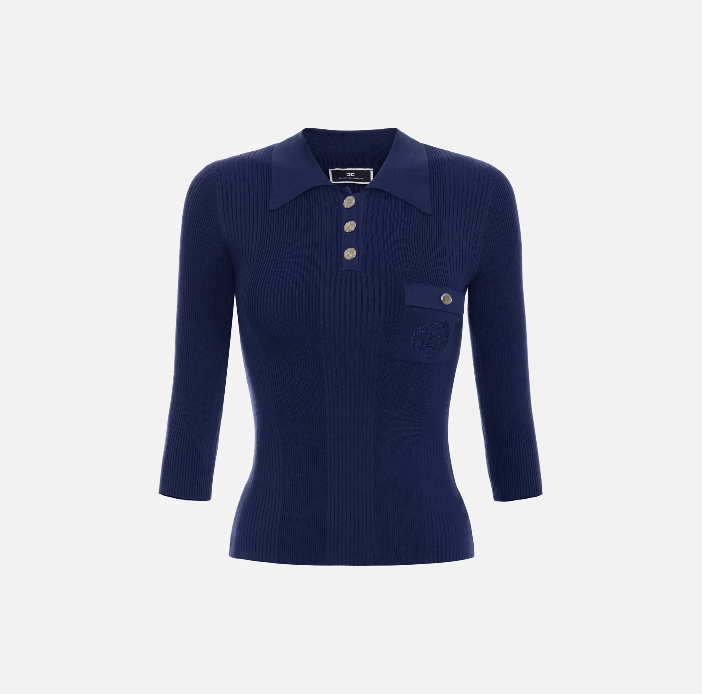 Maglia polo in lyocell e seta a costine con ricamo logo