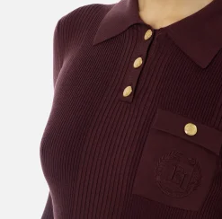 Maglia polo in lyocell e seta a costine con ricamo logo