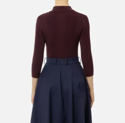 Maglia polo in lyocell e seta a costine con ricamo logo