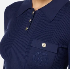 Maglia polo in lyocell e seta a costine con ricamo logo