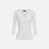 Maglia scollo a V in viscosa e lurex a costine