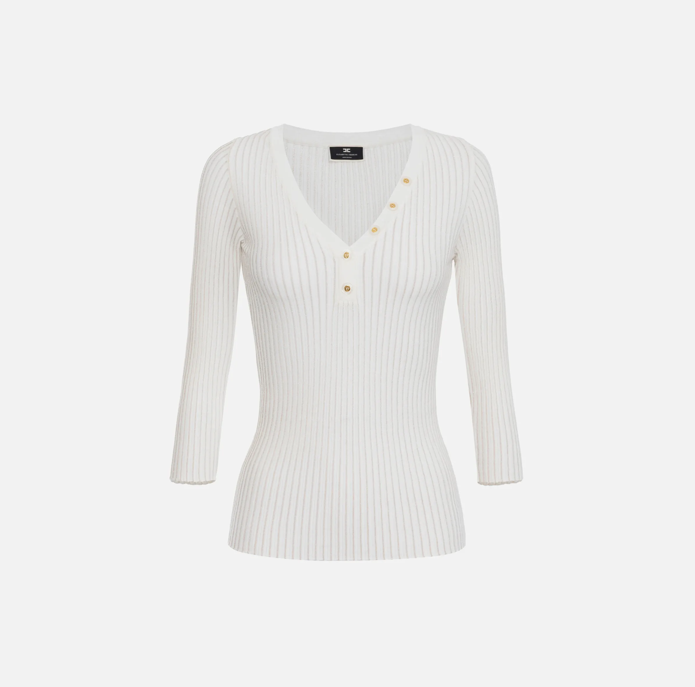 Maglia scollo a V in viscosa e lurex a costine