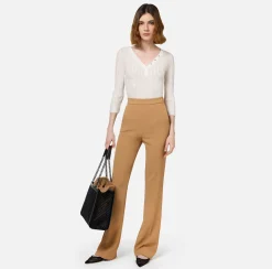 Maglia scollo a V in viscosa e lurex a costine