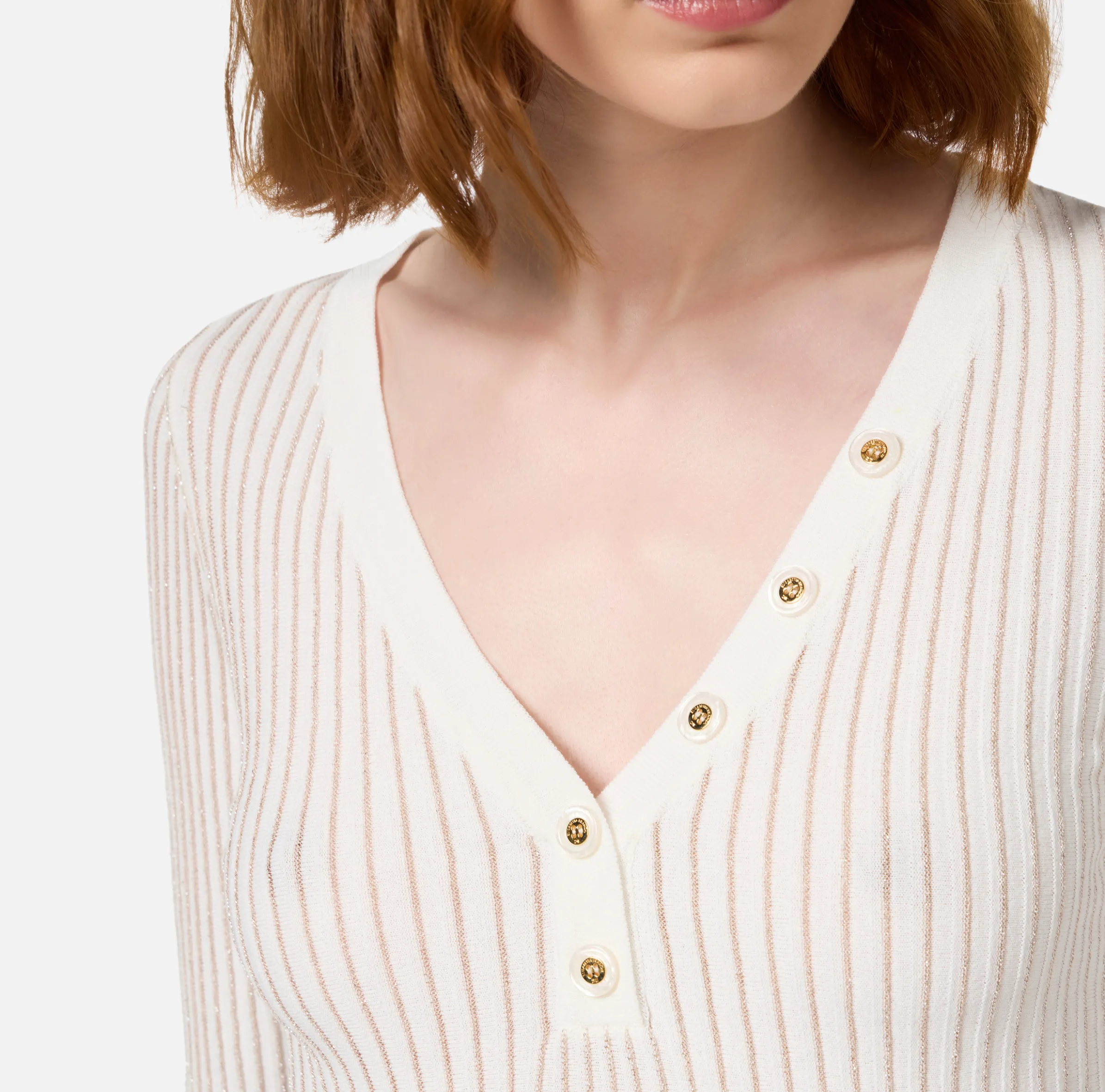 Maglia scollo a V in viscosa e lurex a costine
