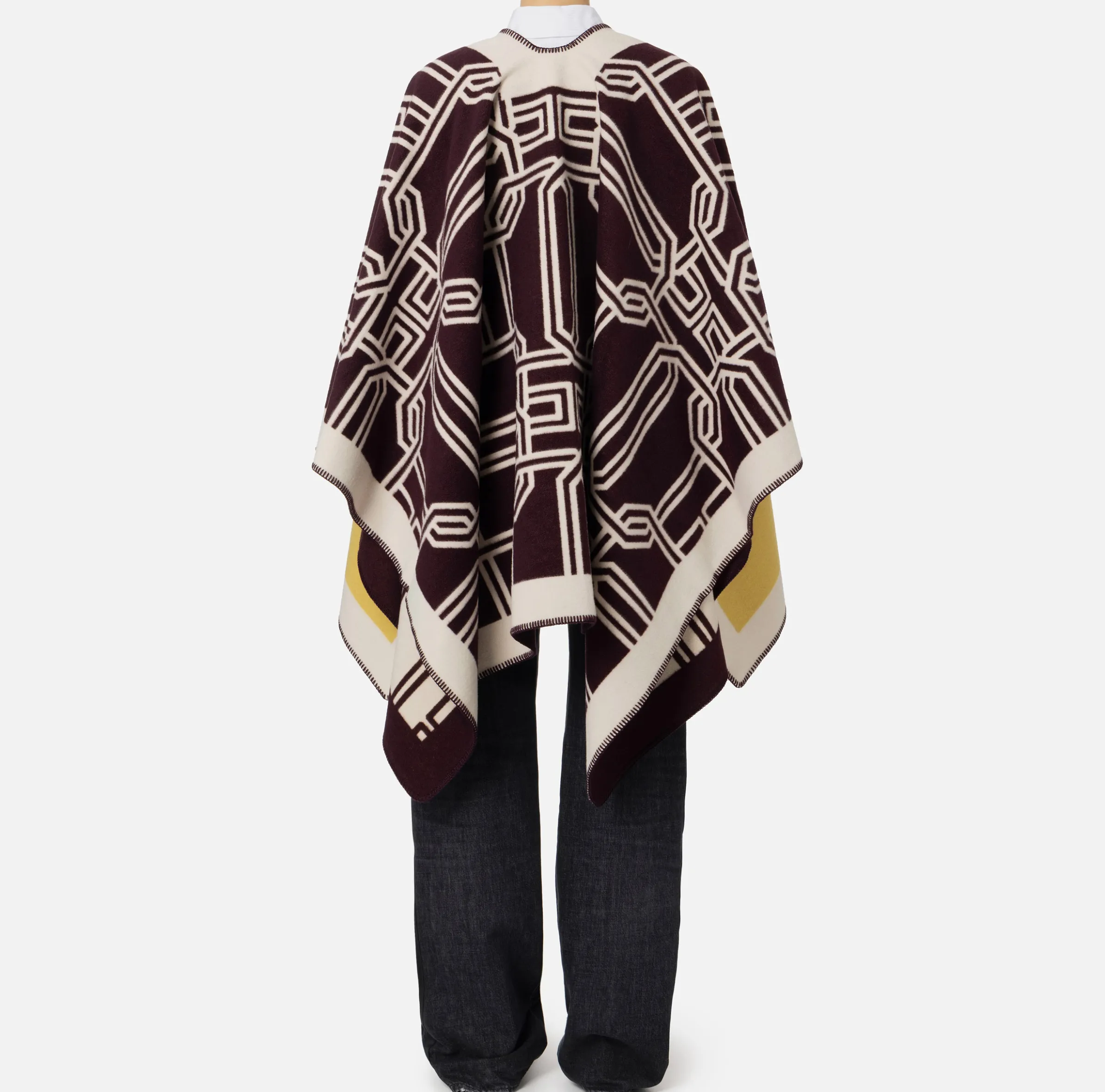 Mantella in lana jacquard con lettering