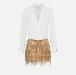 Miniabito a camicia con gonna ricamata in paillettes