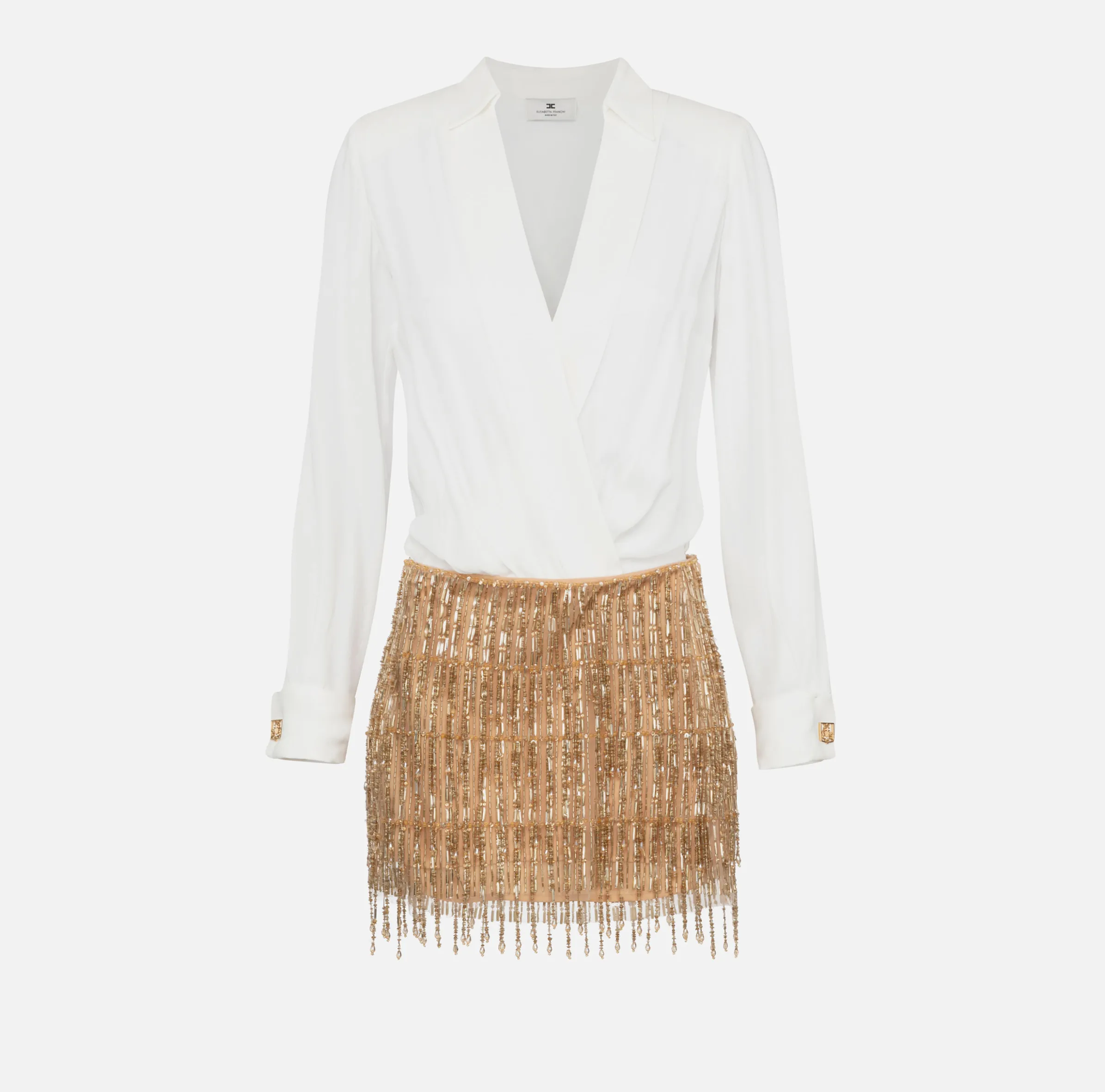 Miniabito a camicia con gonna ricamata in paillettes
