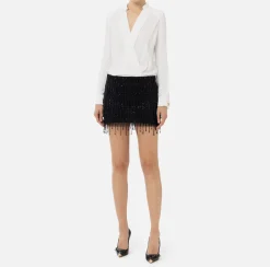 Miniabito a camicia con gonna ricamata in paillettes