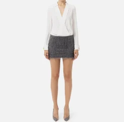 Miniabito a camicia con gonna ricamata in paillettes