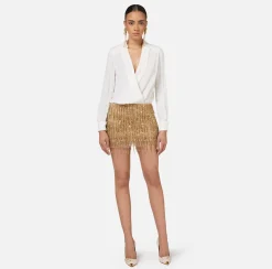 Miniabito a camicia con gonna ricamata in paillettes