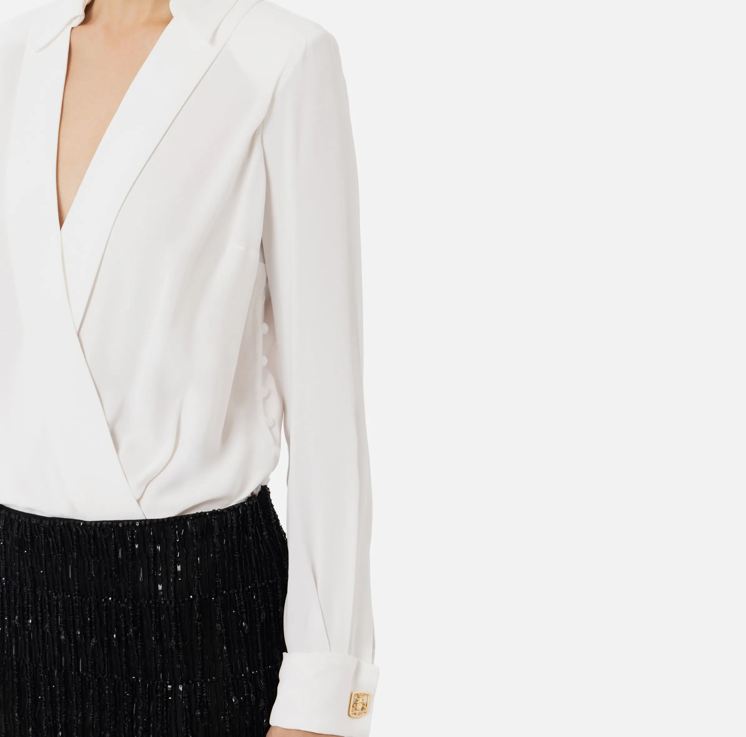 Miniabito a camicia con gonna ricamata in paillettes