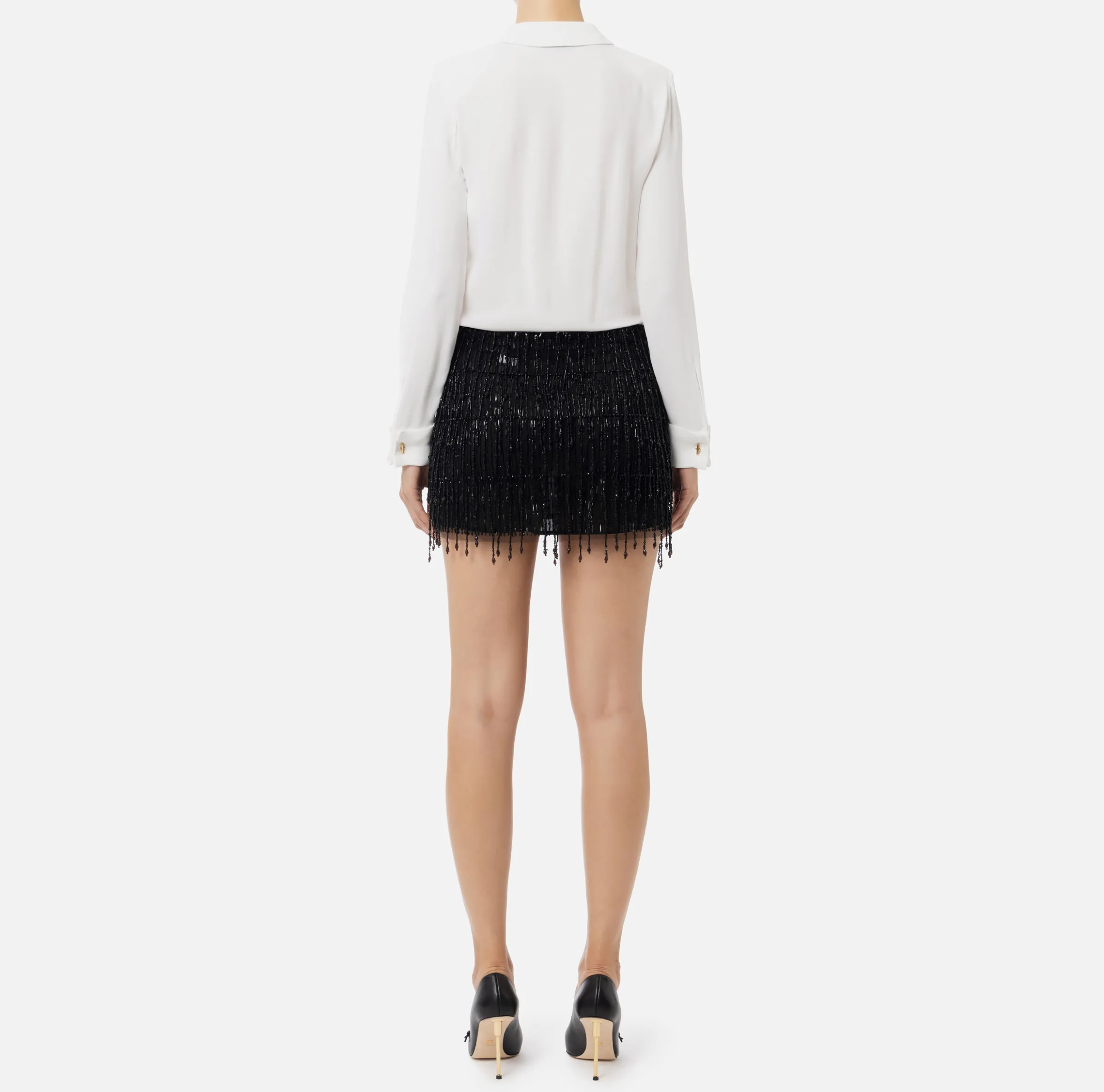 Miniabito a camicia con gonna ricamata in paillettes
