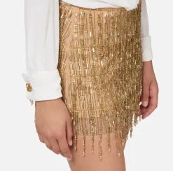 Miniabito a camicia con gonna ricamata in paillettes
