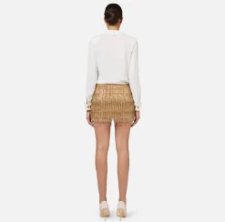 Miniabito a camicia con gonna ricamata in paillettes