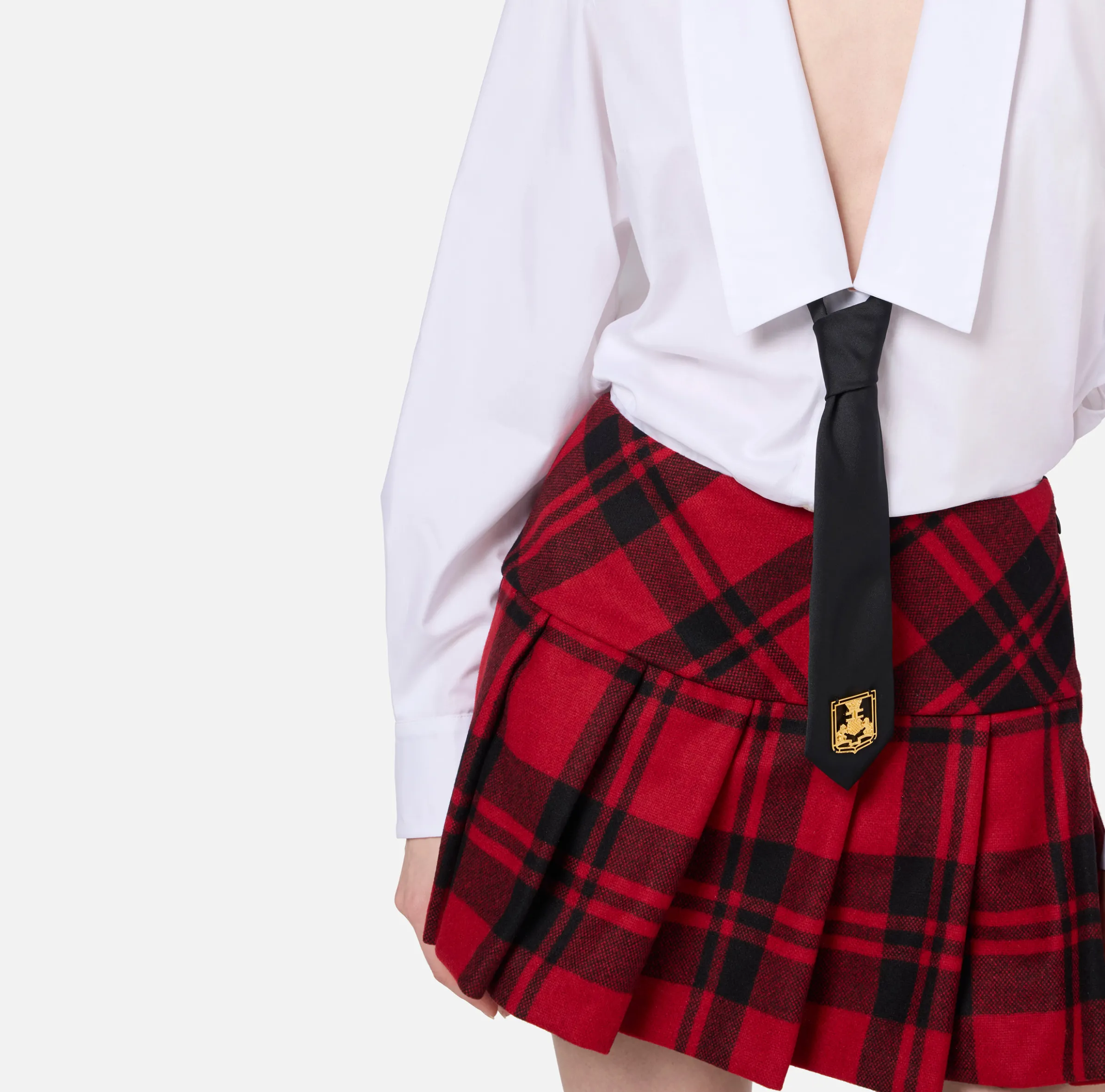 Miniabito a camicia in popeline e gonna in tartan