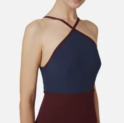 Miniabito bicolor in crêpe stretch con elastico logato
