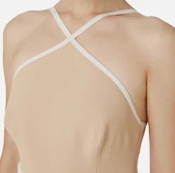 Miniabito bicolor in crêpe stretch con elastico logato
